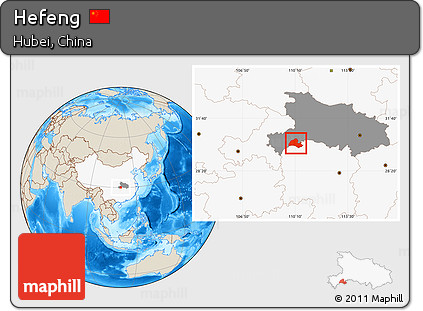 Shaded Relief Location Map of Hefeng, highlighted country, highlighted parent region