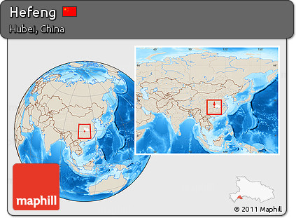 Shaded Relief Location Map of Hefeng, highlighted parent region, within the entire country
