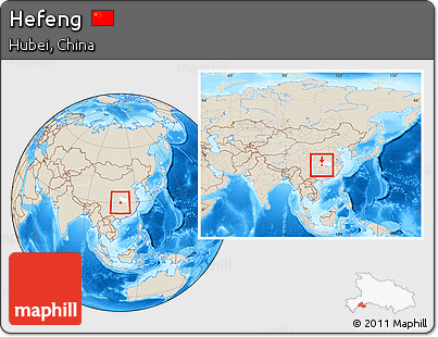 Shaded Relief Location Map of Hefeng, highlighted parent region, within the entire country