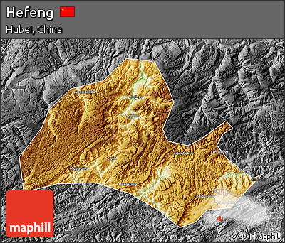 Physical Map of Hefeng, darken, desaturated