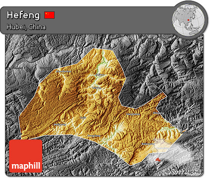 Physical Map of Hefeng, darken, desaturated
