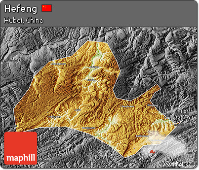 Physical Map of Hefeng, darken, desaturated