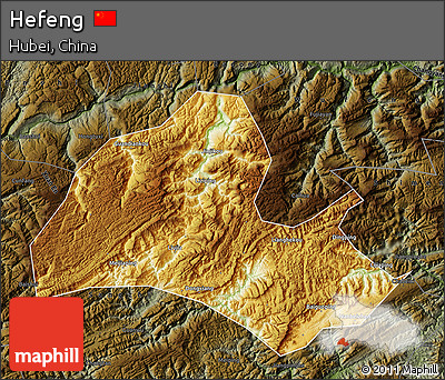 Physical Map of Hefeng, darken