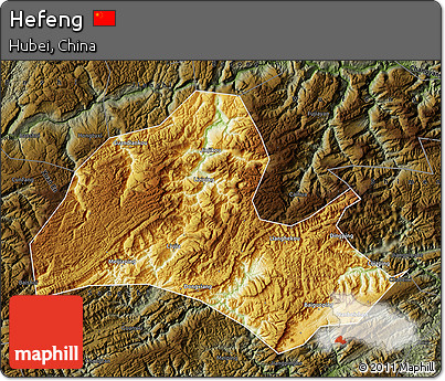 Physical Map of Hefeng, darken