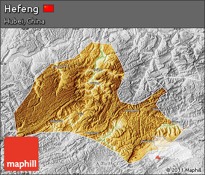 Physical Map of Hefeng, lighten, desaturated