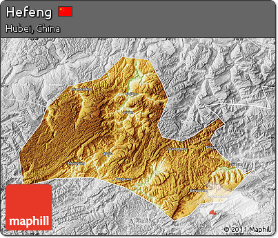Physical Map of Hefeng, lighten, desaturated