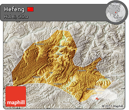Physical Map of Hefeng, lighten, semi-desaturated