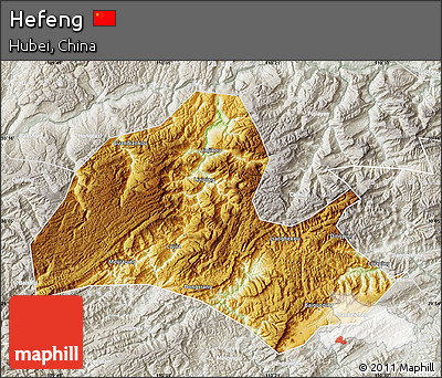 Physical Map of Hefeng, lighten, semi-desaturated