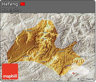 Physical Map of Hefeng, lighten, semi-desaturated