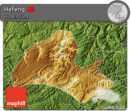 Physical Map of Hefeng, satellite outside