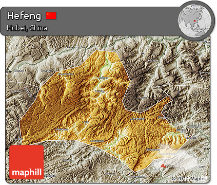 Physical Map of Hefeng, semi-desaturated