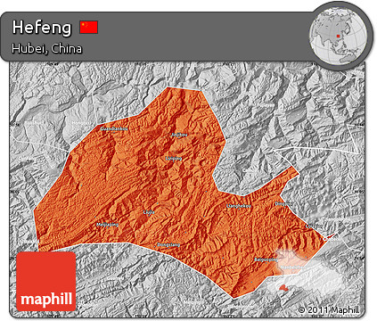 Political Map of Hefeng, lighten, desaturated