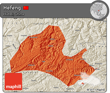 Political Map of Hefeng, shaded relief outside
