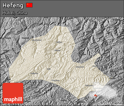 Shaded Relief Map of Hefeng, darken, desaturated