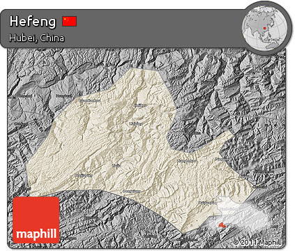 Shaded Relief Map of Hefeng, darken, desaturated