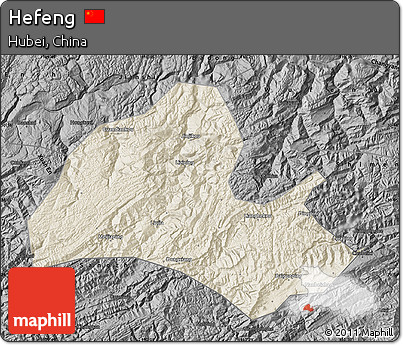 Shaded Relief Map of Hefeng, darken, desaturated