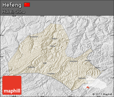 Shaded Relief Map of Hefeng, lighten, desaturated