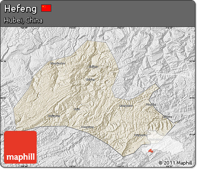 Shaded Relief Map of Hefeng, lighten, desaturated