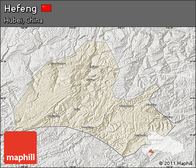 Shaded Relief Map of Hefeng, lighten, semi-desaturated