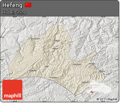 Shaded Relief Map of Hefeng, lighten, semi-desaturated