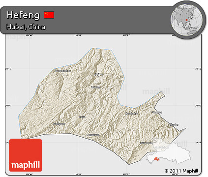 Shaded Relief Map of Hefeng, single color outside