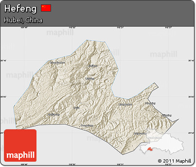 Shaded Relief Map of Hefeng, single color outside