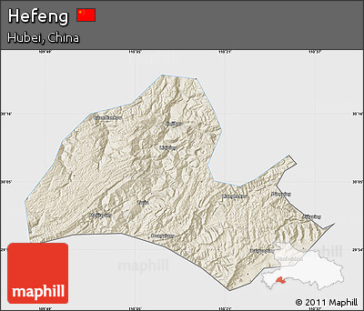 Shaded Relief Map of Hefeng, single color outside
