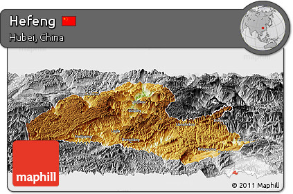 Physical Panoramic Map of Hefeng, desaturated