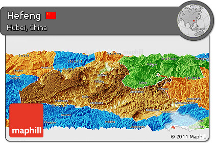 Physical Panoramic Map of Hefeng, political outside