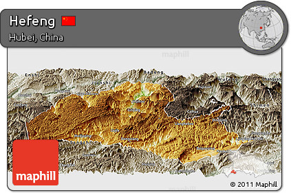 Physical Panoramic Map of Hefeng, semi-desaturated