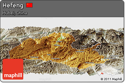 Physical Panoramic Map of Hefeng, semi-desaturated