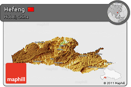 Physical Panoramic Map of Hefeng, single color outside