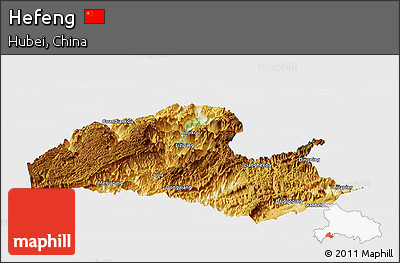 Physical Panoramic Map of Hefeng, single color outside