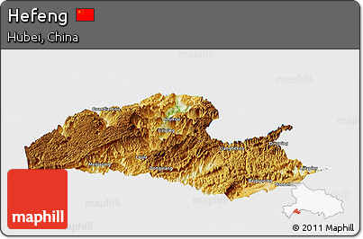 Physical Panoramic Map of Hefeng, single color outside