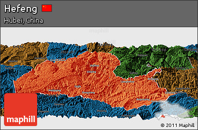 Political Panoramic Map of Hefeng, darken