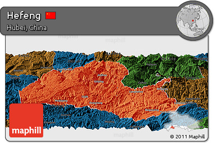 Political Panoramic Map of Hefeng, darken