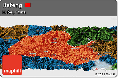 Political Panoramic Map of Hefeng, darken