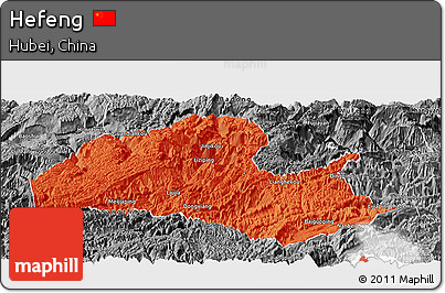Political Panoramic Map of Hefeng, desaturated