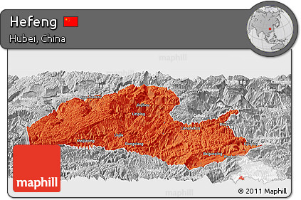 Political Panoramic Map of Hefeng, lighten, desaturated