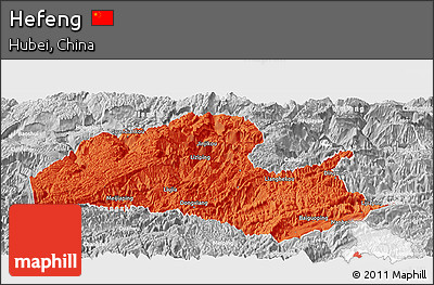 Political Panoramic Map of Hefeng, lighten, desaturated