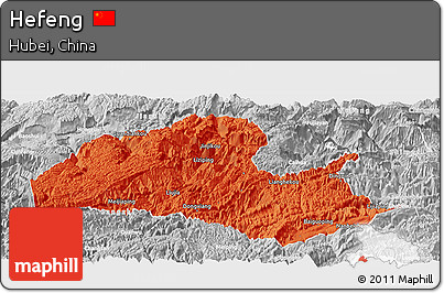 Political Panoramic Map of Hefeng, lighten, desaturated