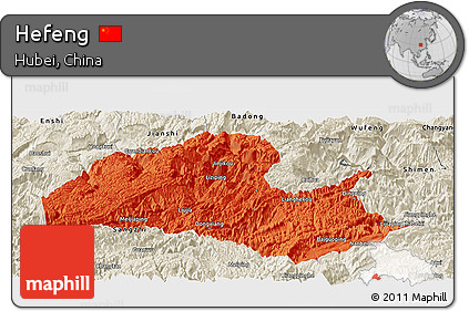 Political Panoramic Map of Hefeng, shaded relief outside