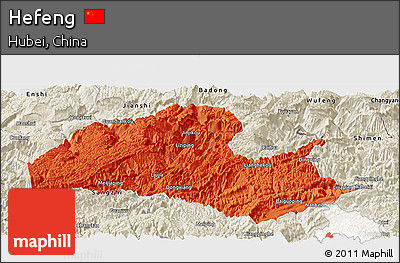 Political Panoramic Map of Hefeng, shaded relief outside