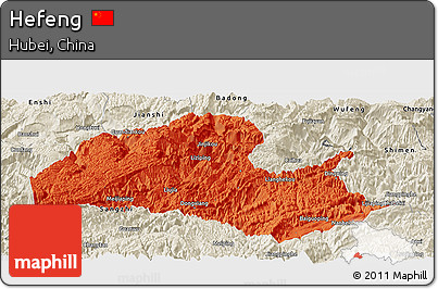 Political Panoramic Map of Hefeng, shaded relief outside