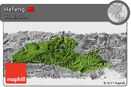 Satellite Panoramic Map of Hefeng, lighten, desaturated
