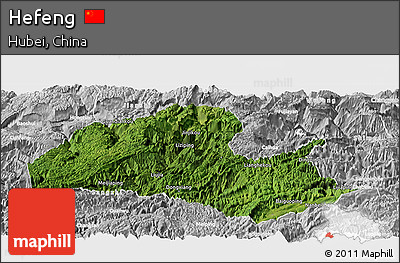Satellite Panoramic Map of Hefeng, lighten, desaturated