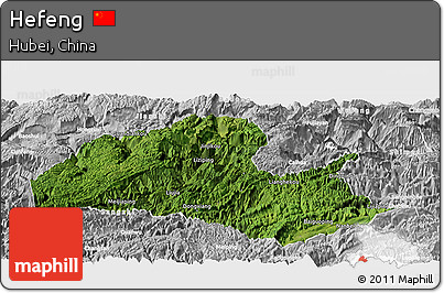 Satellite Panoramic Map of Hefeng, lighten, desaturated