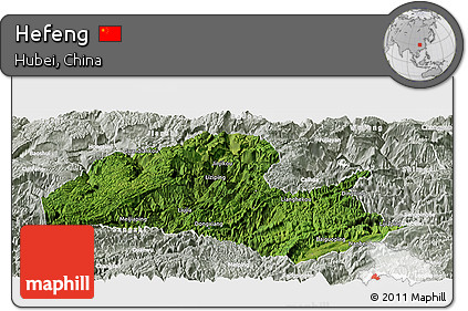 Satellite Panoramic Map of Hefeng, lighten, semi-desaturated