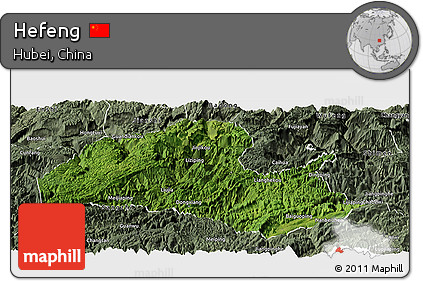Satellite Panoramic Map of Hefeng, semi-desaturated