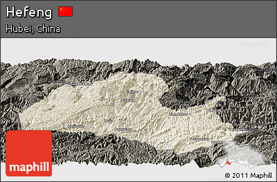 Shaded Relief Panoramic Map of Hefeng, darken